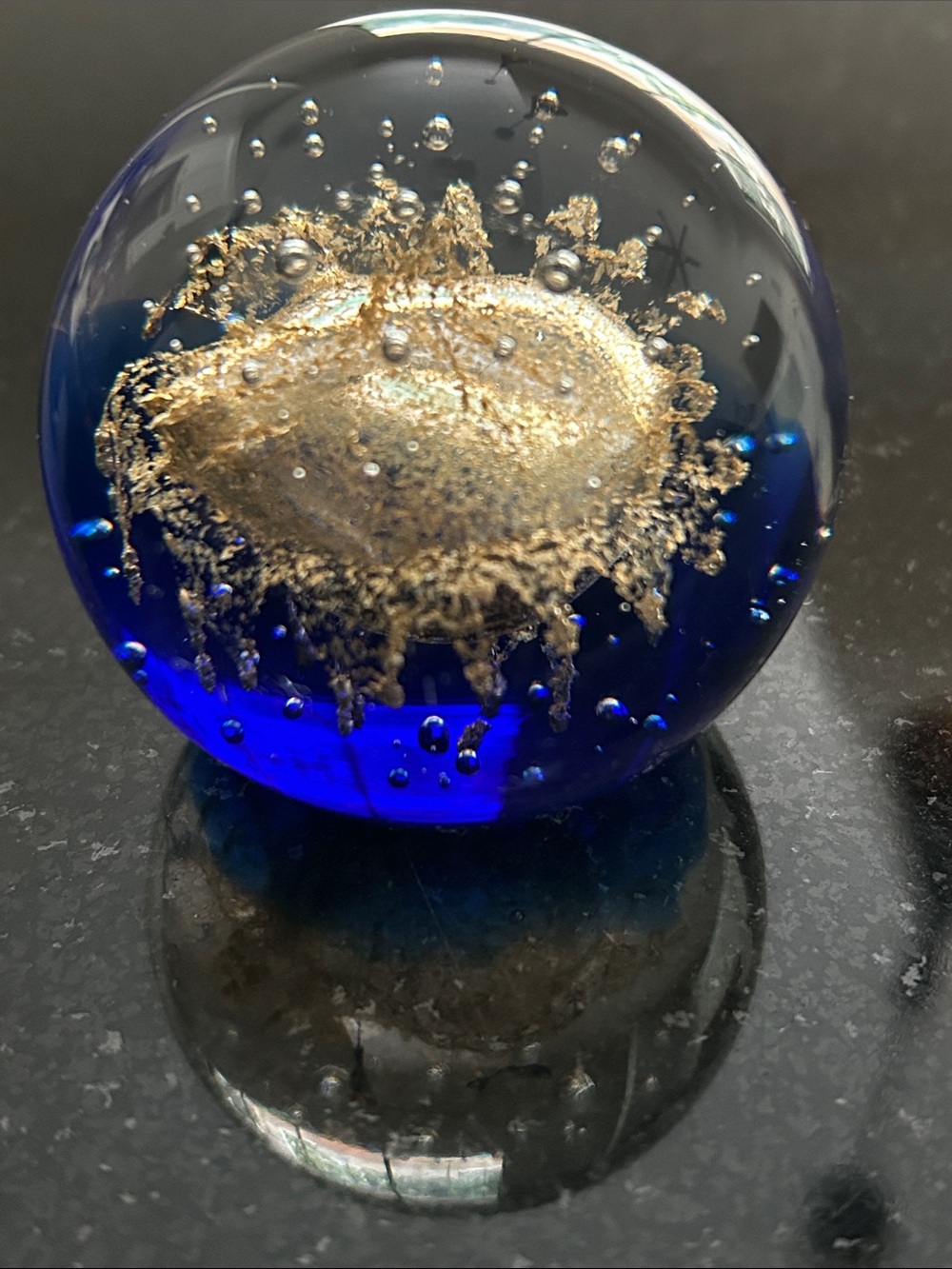 Vintage Murano-Style Cobalt Blue with gold leaf/foil Art Glass Paperweight